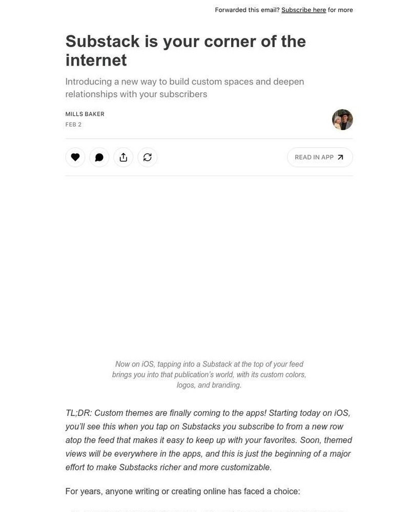 Screenshot of email sent to a Substack Registered user
