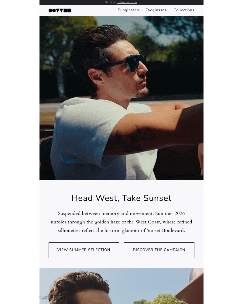 Screenshot of email sent to a Oliver Peoples Newsletter subscriber