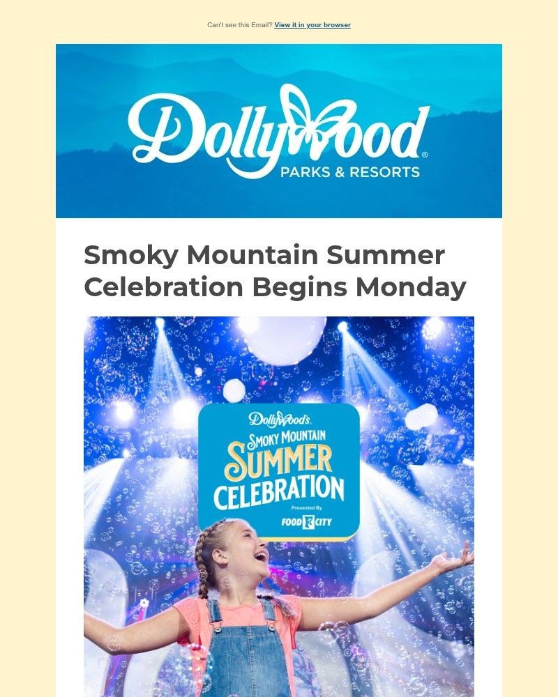 Screenshot of email sent to a Dollywood Newsletter subscriber