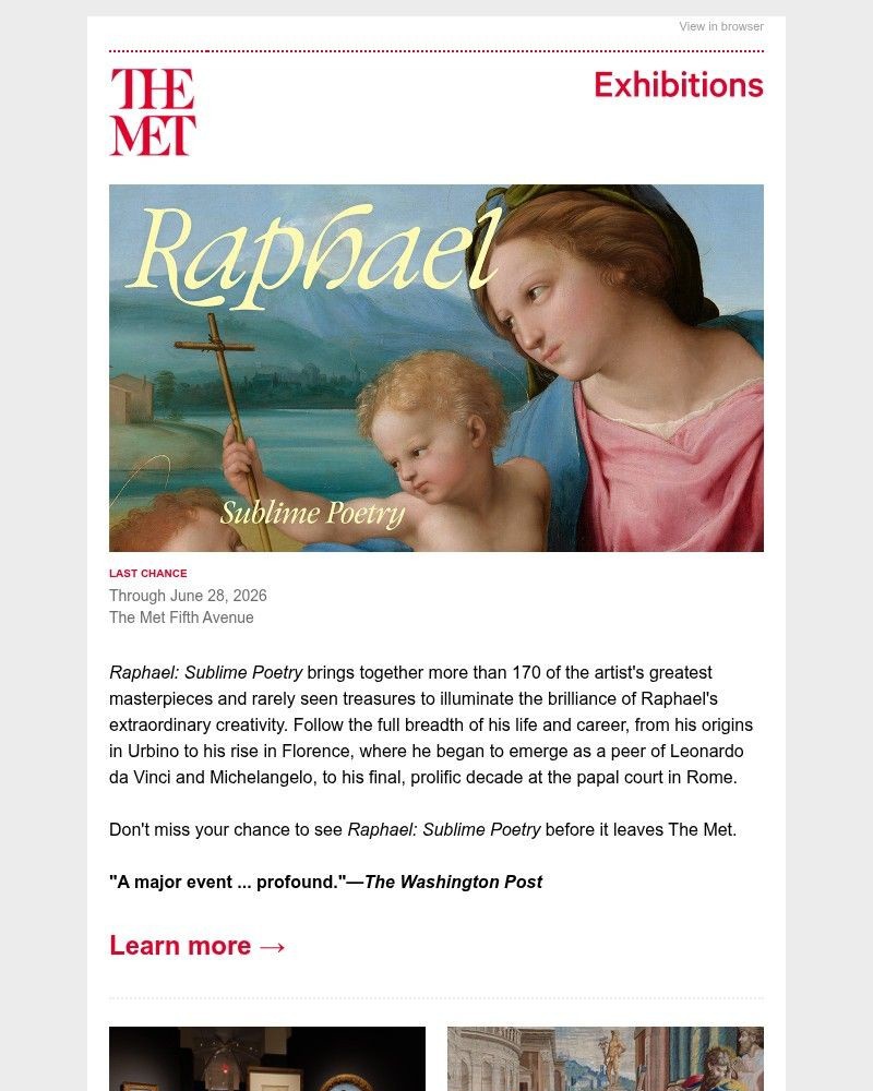 Screenshot of email sent to a The Metropolitan Museum of Art (The Met) Newsletter subscriber