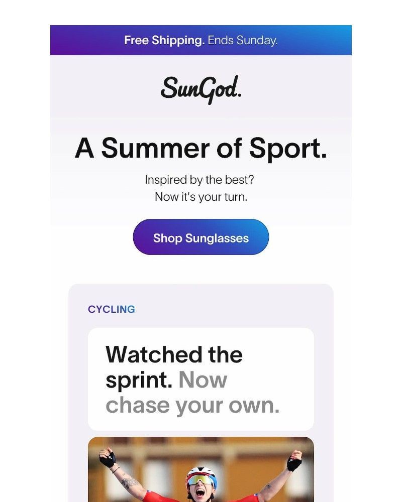 Screenshot of email sent to a SunGod Newsletter subscriber