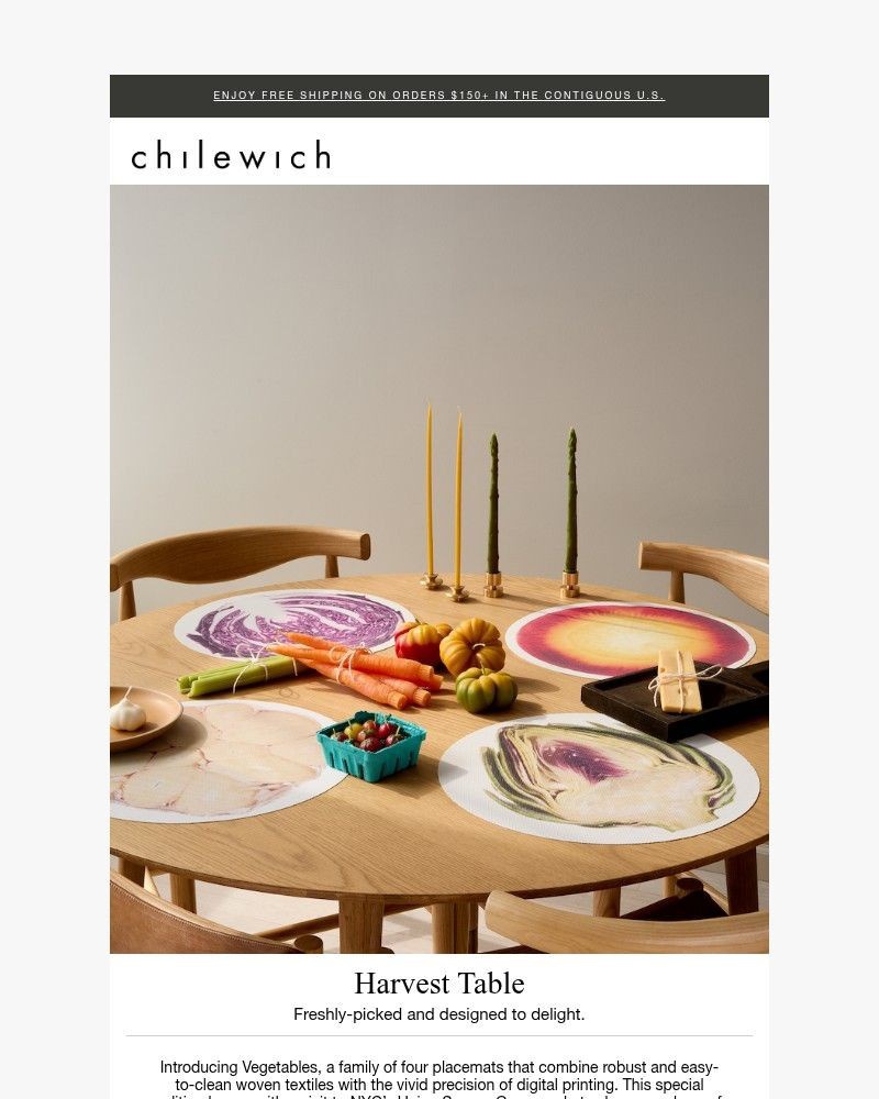 Screenshot of email sent to a Chilewich Newsletter subscriber