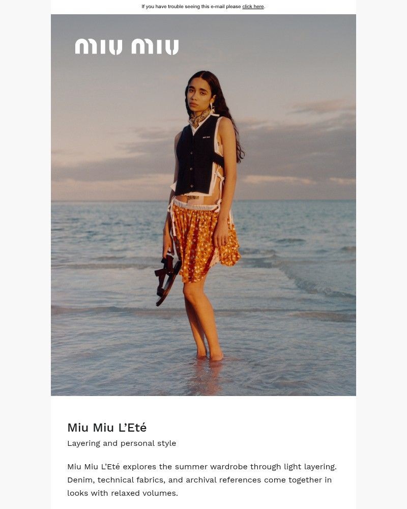 Screenshot of email sent to a Miu Miu Newsletter subscriber