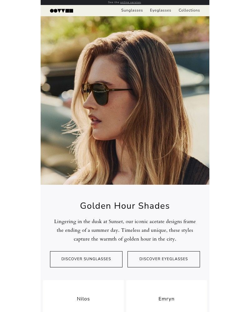 Screenshot of email sent to a Oliver Peoples Newsletter subscriber