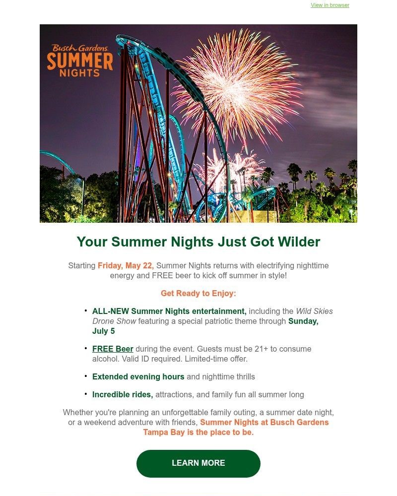 Screenshot of email sent to a Busch Gardens Newsletter subscriber