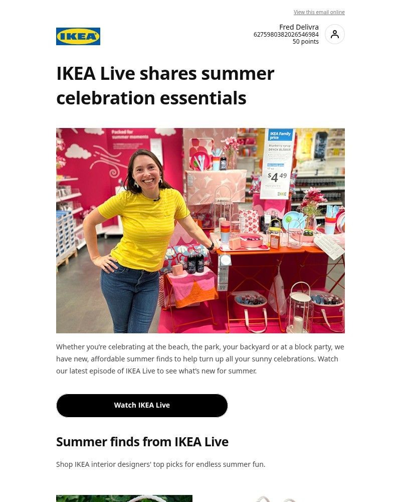 Screenshot of email sent to a Ikea Registered user