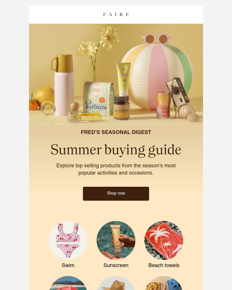 Screenshot of email sent to a Faire Newsletter subscriber