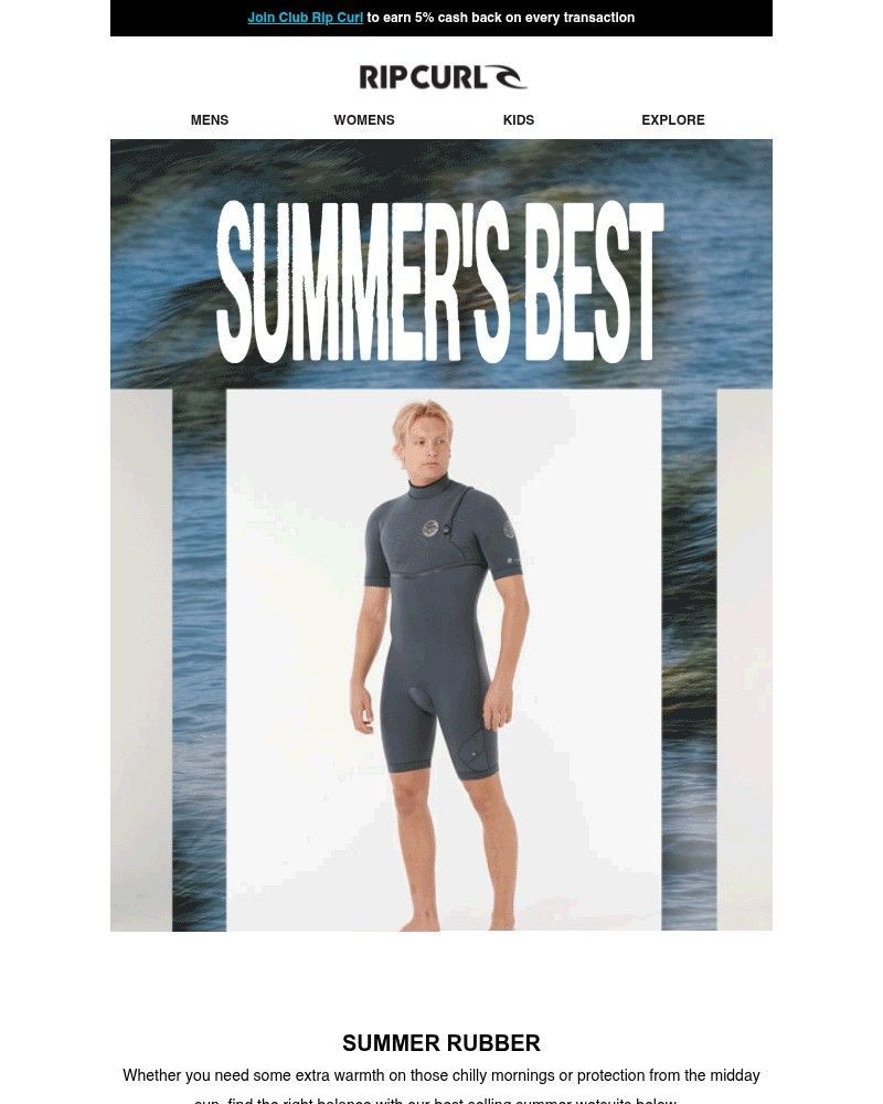 Screenshot of email sent to a Ripcurl Newsletter subscriber