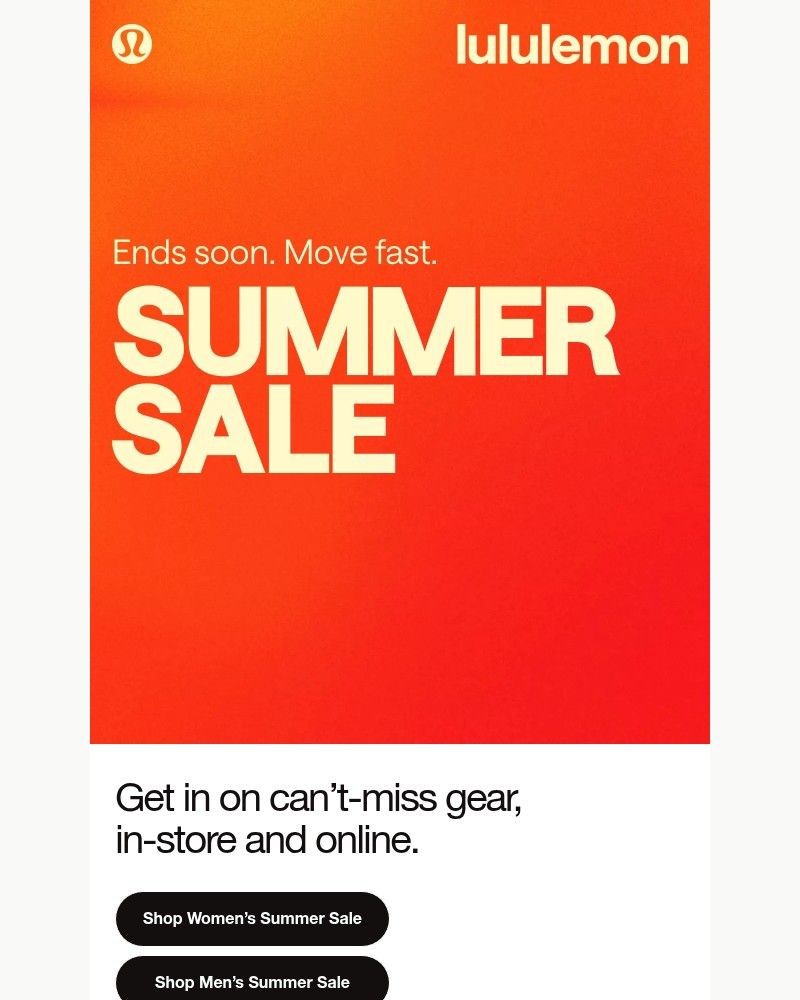 Screenshot of email sent to a Lululemon Registered user