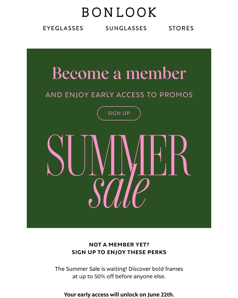 Screenshot of email sent to a Bonlook Newsletter subscriber
