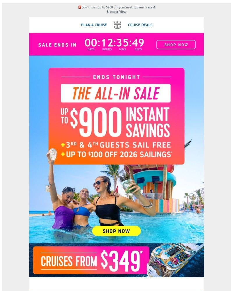 Screenshot of email sent to a Royal Caribbean Cruises Newsletter subscriber