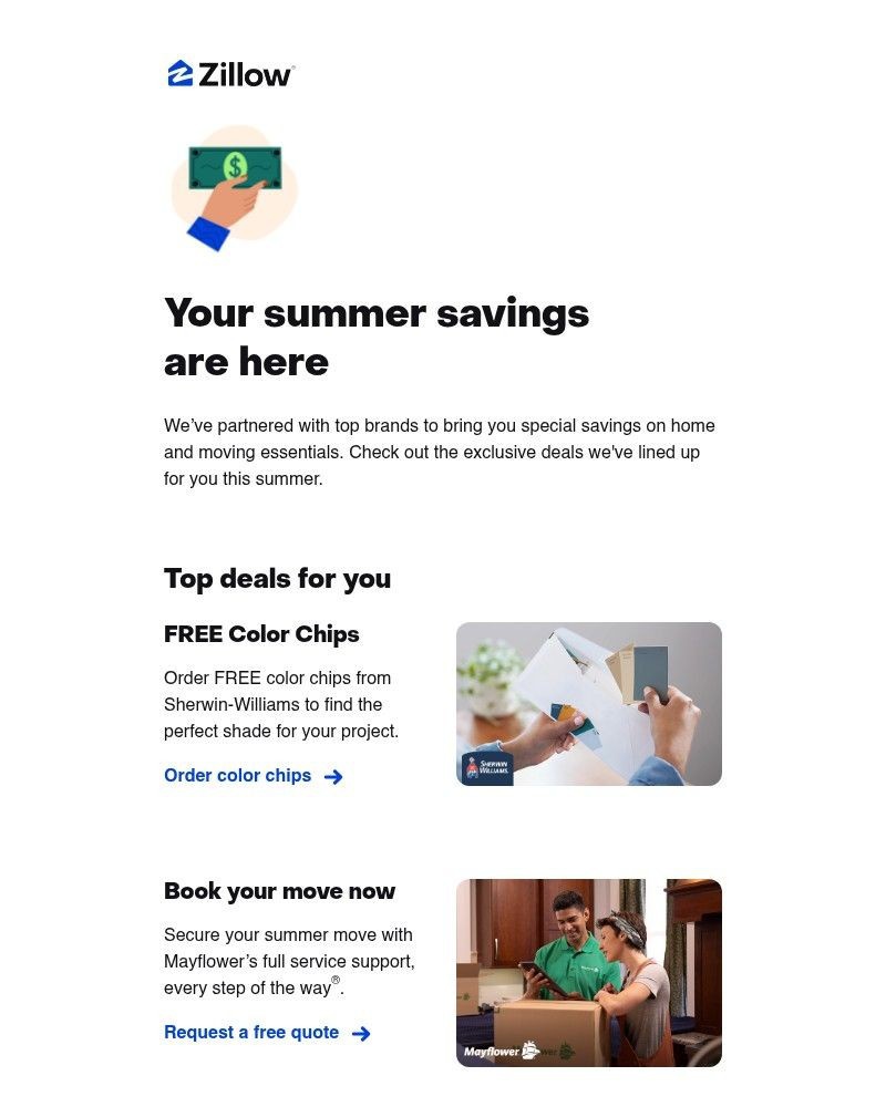 Screenshot of email sent to a Zillow Registered user