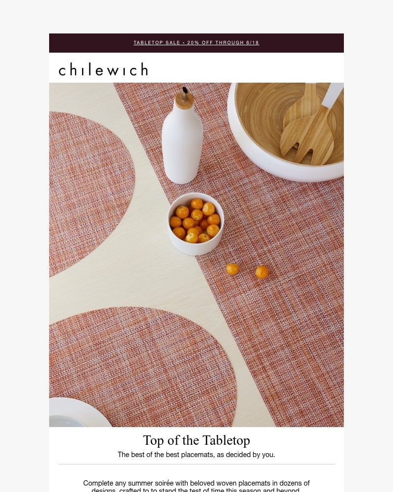 Screenshot of email sent to a Chilewich Newsletter subscriber