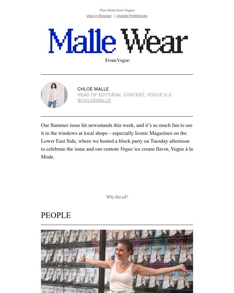 Screenshot of email sent to a Vogue Newsletter subscriber