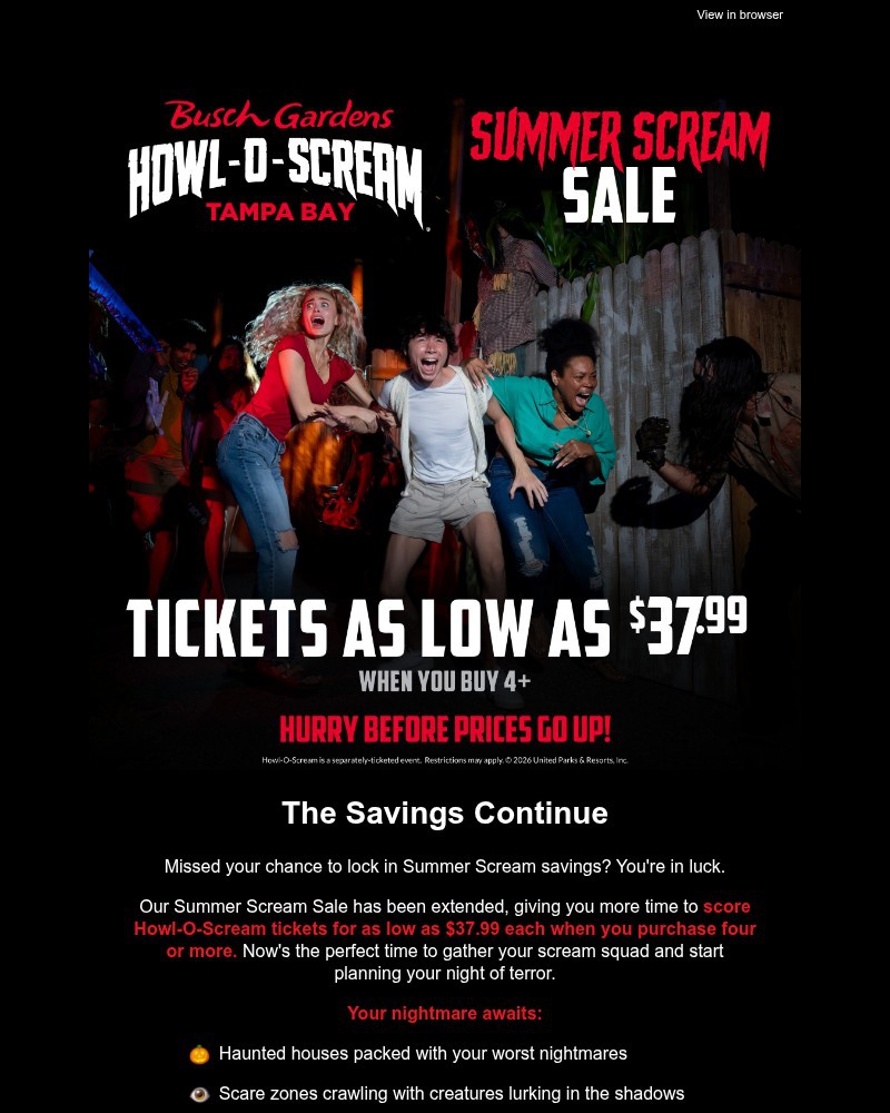 Screenshot of email sent to a Busch Gardens Newsletter subscriber