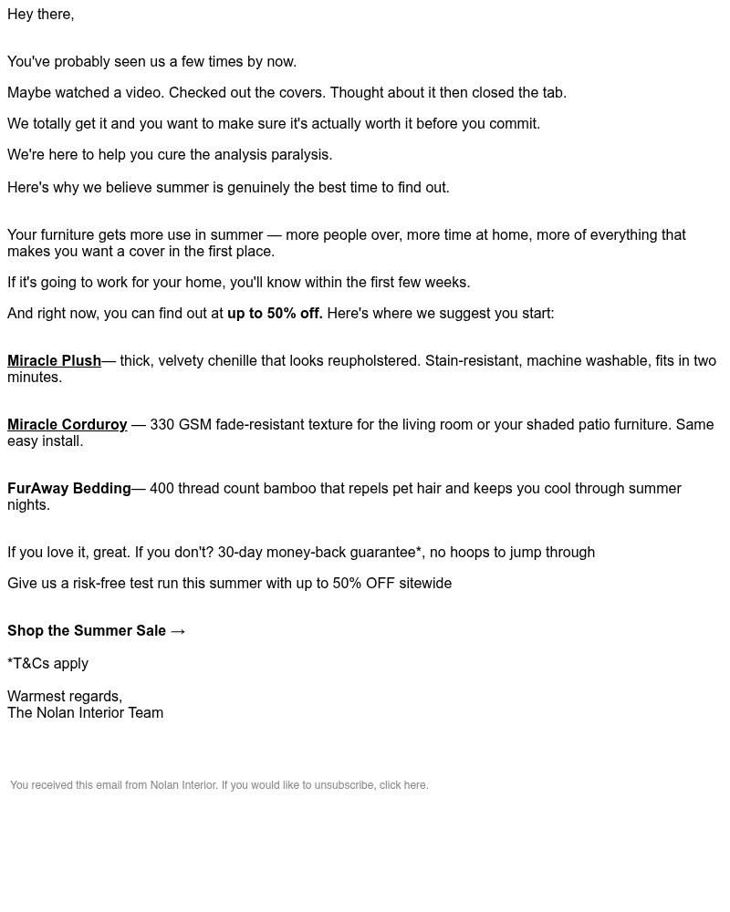 Screenshot of email sent to a Nolan Interior Newsletter subscriber