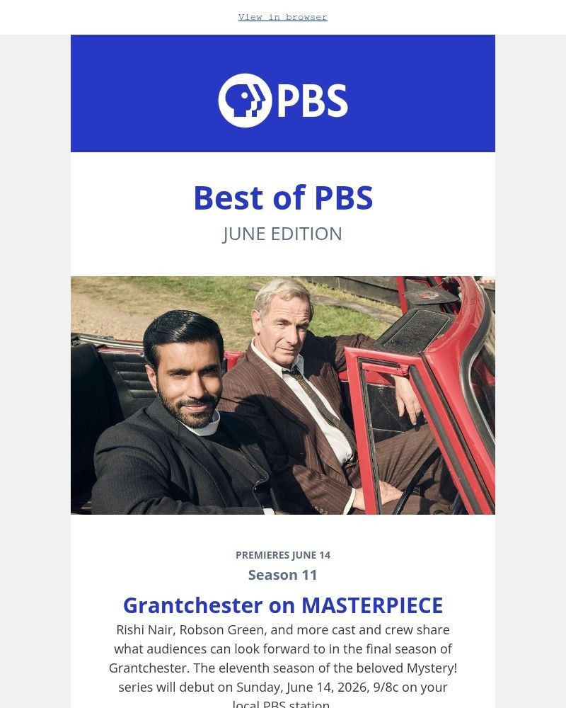 Screenshot of email sent to a PBS Newsletter subscriber