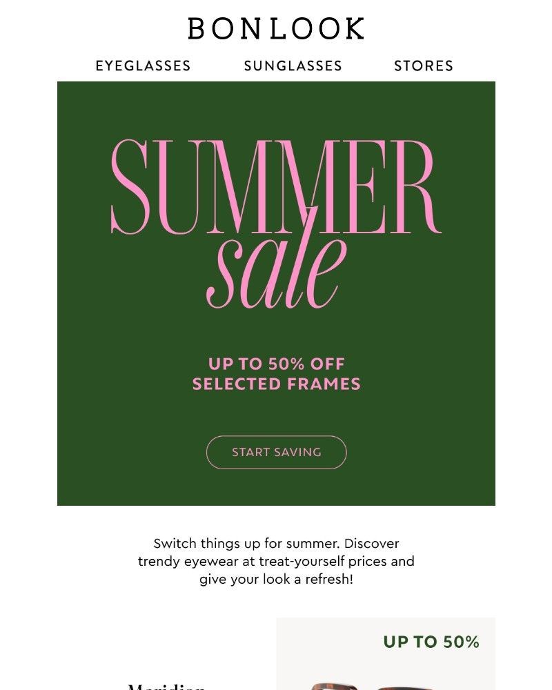 Screenshot of email sent to a Bonlook Newsletter subscriber