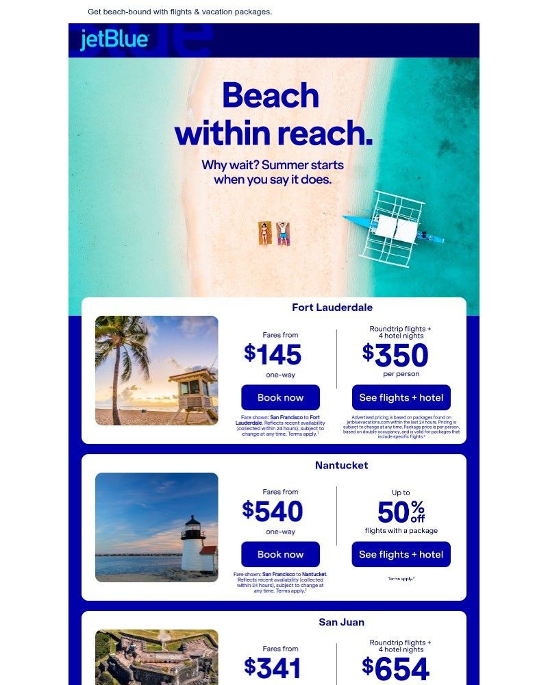 Screenshot of email sent to a JetBlue Registered user