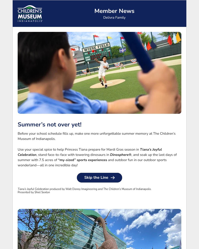 Screenshot of email sent to a The Children’s Museum of Indianapolis Newsletter subscriber