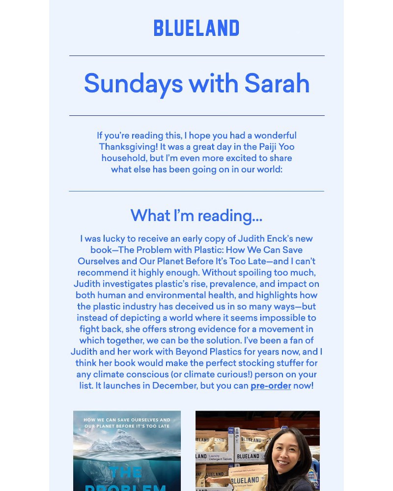 Screenshot of email sent to a Blueland Newsletter subscriber