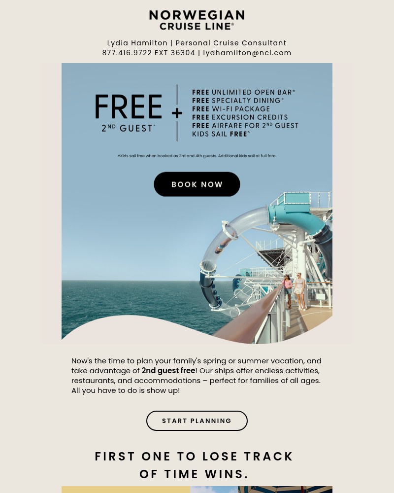 Screenshot of email sent to a Norwegian Cruise Line Newsletter subscriber