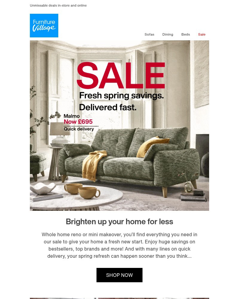 Screenshot of email sent to a Furniture Village Cart abandoner