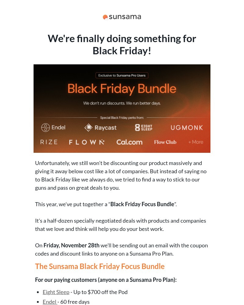 Screenshot of email sent to a Sunsama Registered user