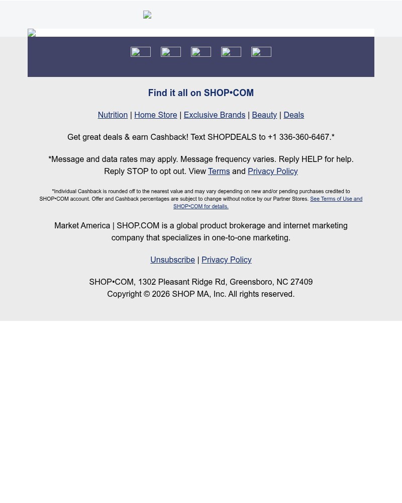 Screenshot of email sent to a Shop.com Newsletter subscriber