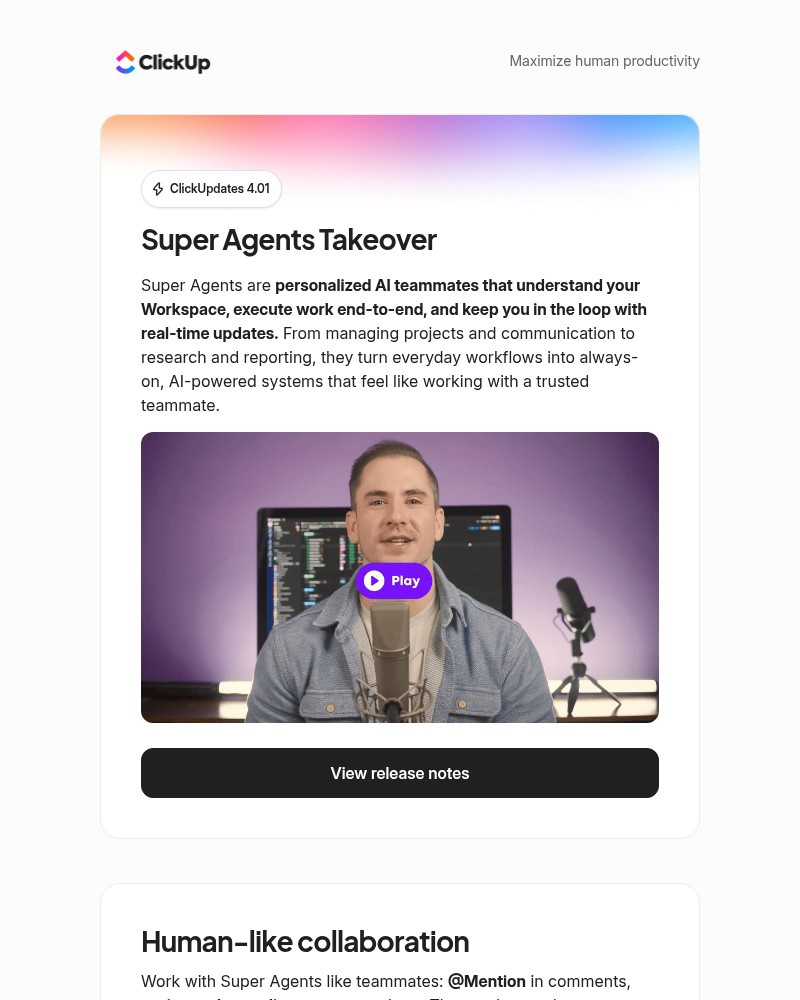 Screenshot of email sent to a ClickUp Registered user