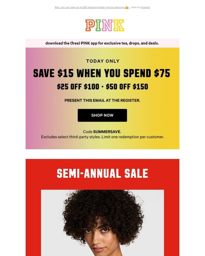 Screenshot of email sent to a Victoria's Secret Newsletter subscriber