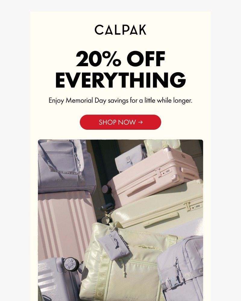 Screenshot of email sent to a Calpak Newsletter subscriber