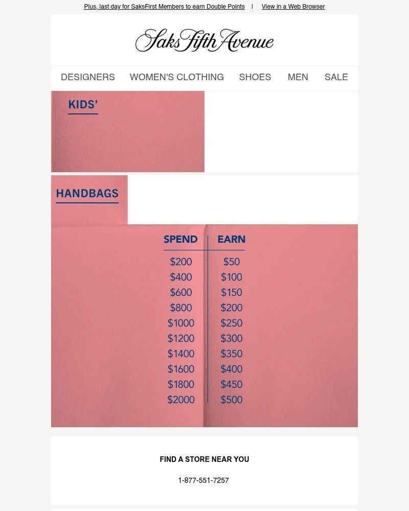 Screenshot of email sent to a Saks Fifth Avenue Newsletter subscriber