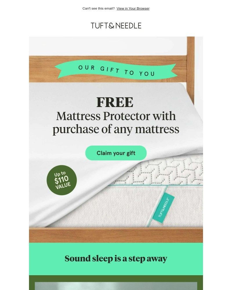 Screenshot of email sent to a Tuft & Needle Newsletter subscriber