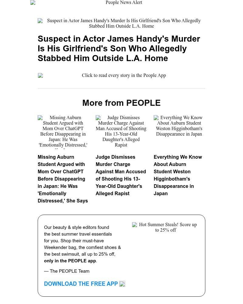 Screenshot of email sent to a People Newsletter subscriber