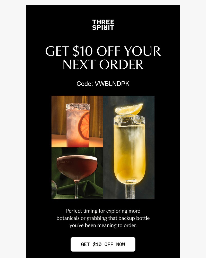 Screenshot of email sent to a Three Spirit Newsletter subscriber
