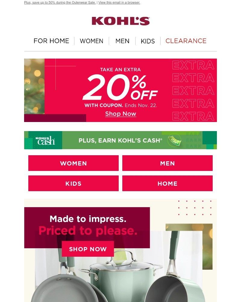 Screenshot of email sent to a Kohls Registered user