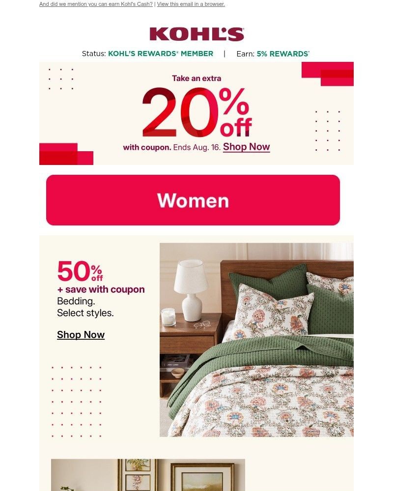 Screenshot of email sent to a Kohls Registered user