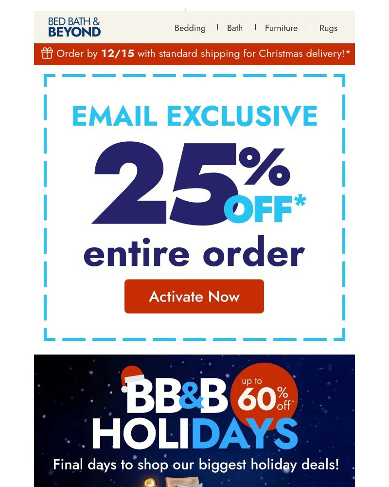 Screenshot of email sent to a Overstock Newsletter subscriber