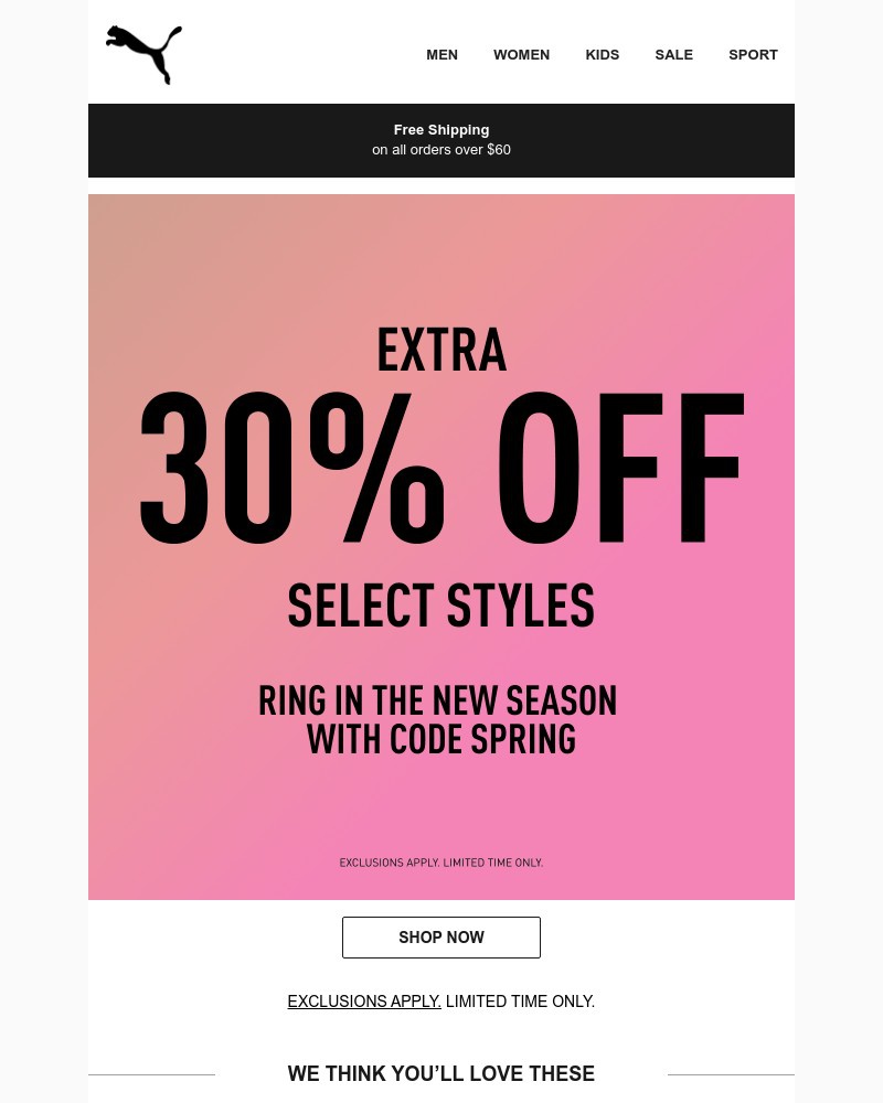 Screenshot of email sent to a Puma Newsletter subscriber