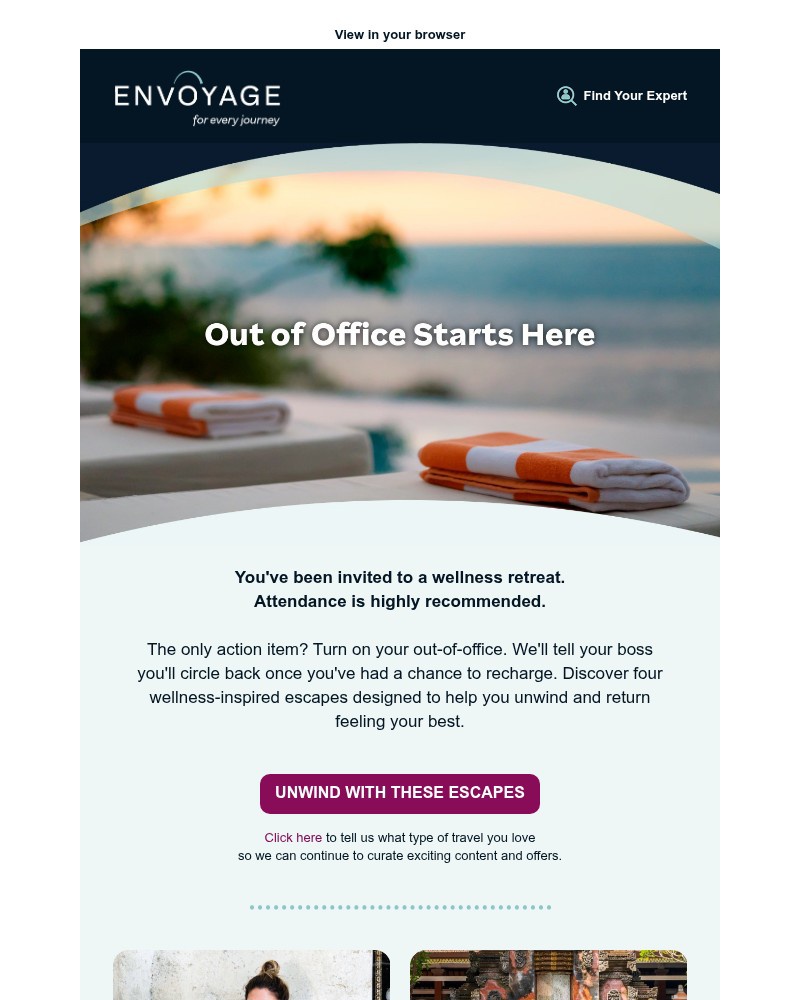 Screenshot of email sent to a Envoyage Newsletter subscriber