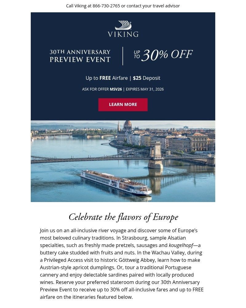 Screenshot of email sent to a Viking Cruises Newsletter subscriber