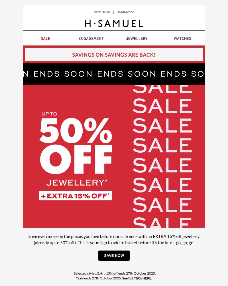 Screenshot of email sent to a H.Samuel Newsletter subscriber