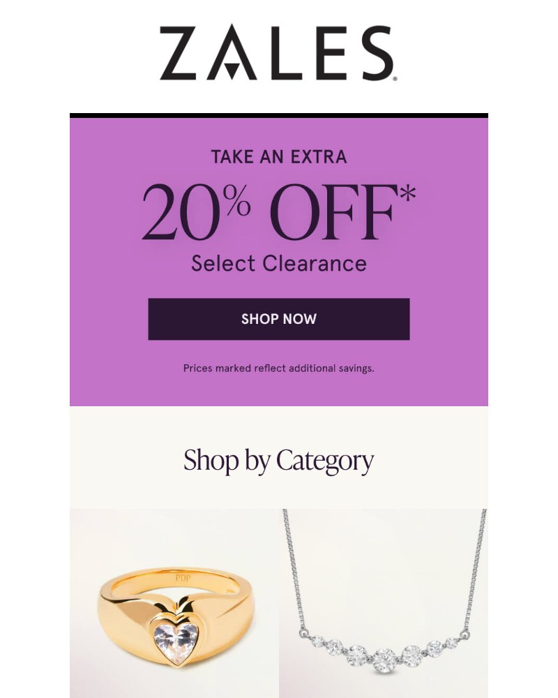 Screenshot of email sent to a Zales Newsletter subscriber