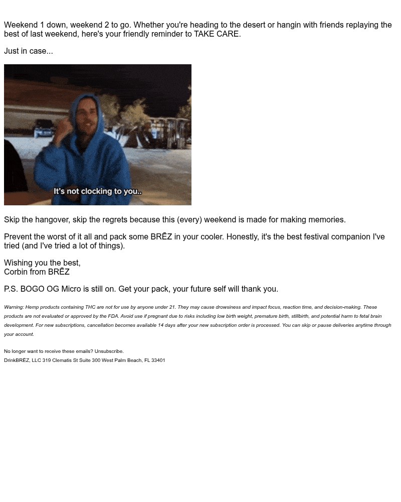 Screenshot of email sent to a Brez Newsletter subscriber