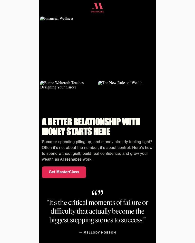 Screenshot of email sent to a MasterClass Registered user