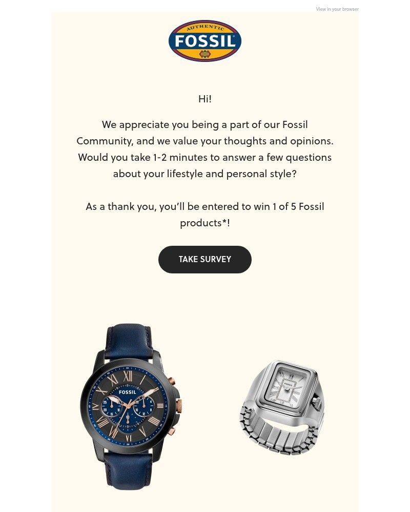 Screenshot of email with subject /media/emails/take-our-style-survey-you-could-win-a-fossil-product-2f54e0-cropped-45d08713.jpg