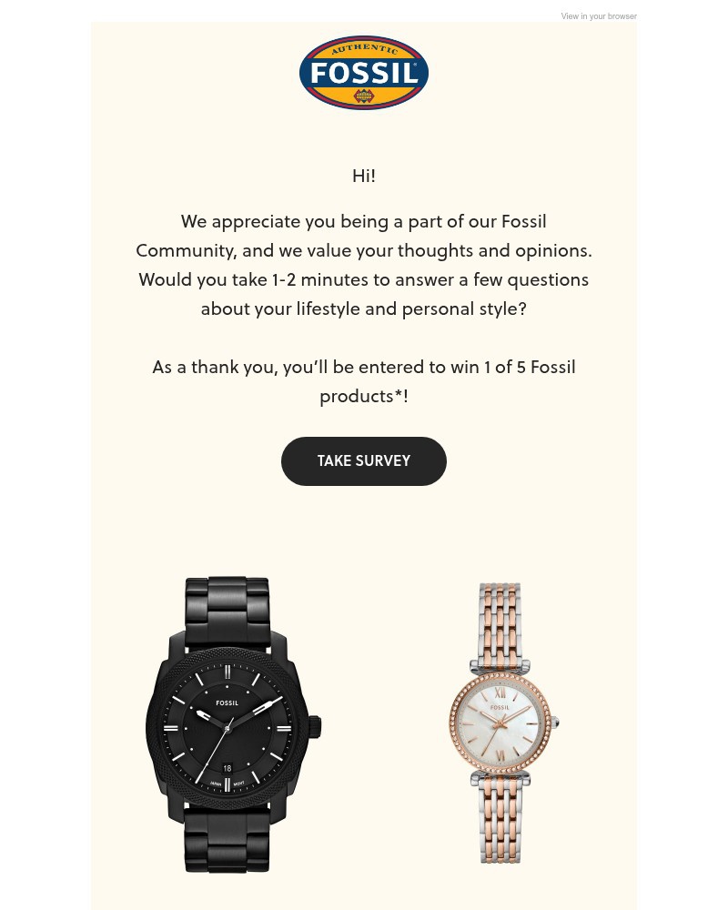 Screenshot of email with subject /media/emails/take-our-style-survey-you-could-win-a-fossil-product-945fe5-cropped-ffdb5026.jpg