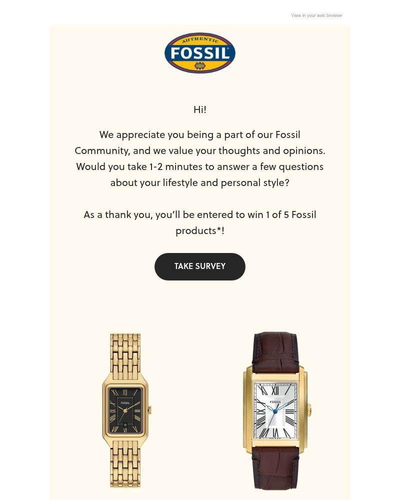 Screenshot of email with subject /media/emails/take-our-style-survey-you-could-win-a-fossil-product-bbdf2d-cropped-c15942c8.jpg
