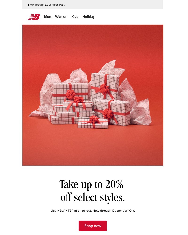 Screenshot of email sent to a New Balance Newsletter subscriber